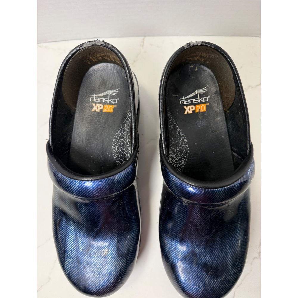 Dansko XP 2.0 Women Blue Denim Patent Leather Clogs Professional Shoes Size 37 - Picture 5 of 6